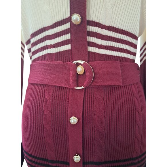 Ashley Stewart Belted Striped Sweater Dress Burgundy/Black Size 10 NWT - Picture 6 of 14